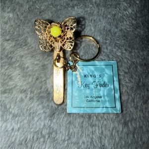 Vintage King's Key Finder  Key Ring Clip Gold Tone Butterfly